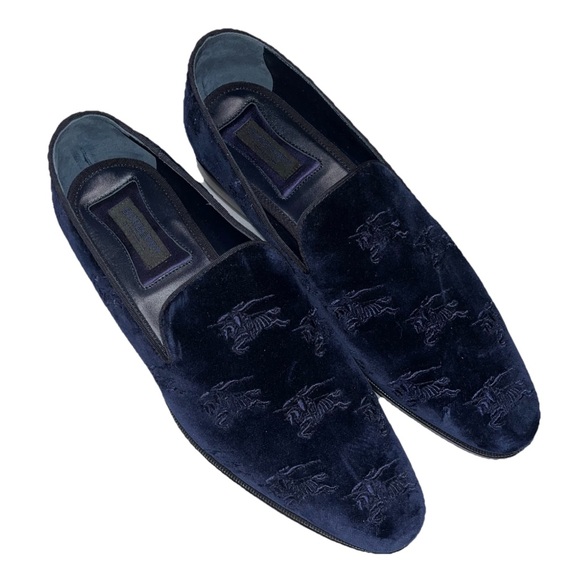 Burberry Blue Loafers Velvet Embroidered Formal Mens 8 Formal Wayne NWOB ? main image 12